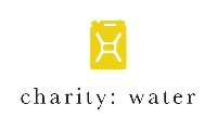 Yellow jerrycan icon above the text "charity: water" on a white background, reminding clients of Ruiz Salon in Austin the importance of giving back.